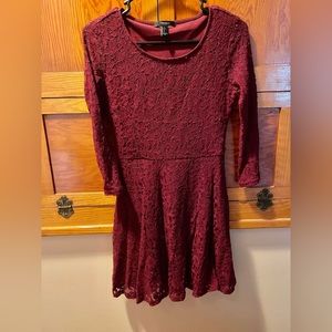 Forever 21 Long Sleeve Maroon Lace Dress